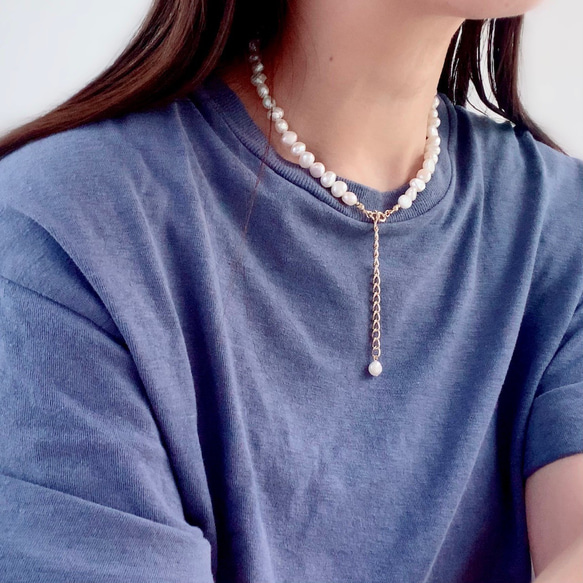 改良✧バロック淡水パールのネックレスM(6~8mm）サージカルステンレス 8枚目の画像