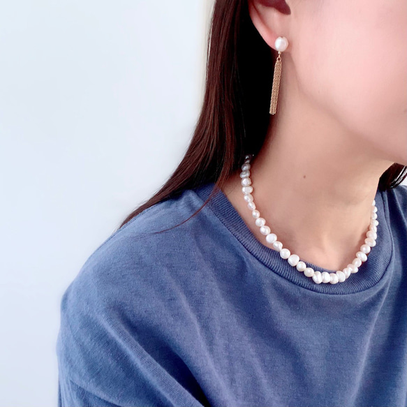 改良✧バロック淡水パールのネックレスM(6~8mm）サージカルステンレス 16枚目の画像