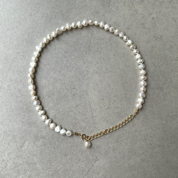改良✧バロック淡水パールのネックレスM(6~8mm）サージカルステンレス 3枚目の画像