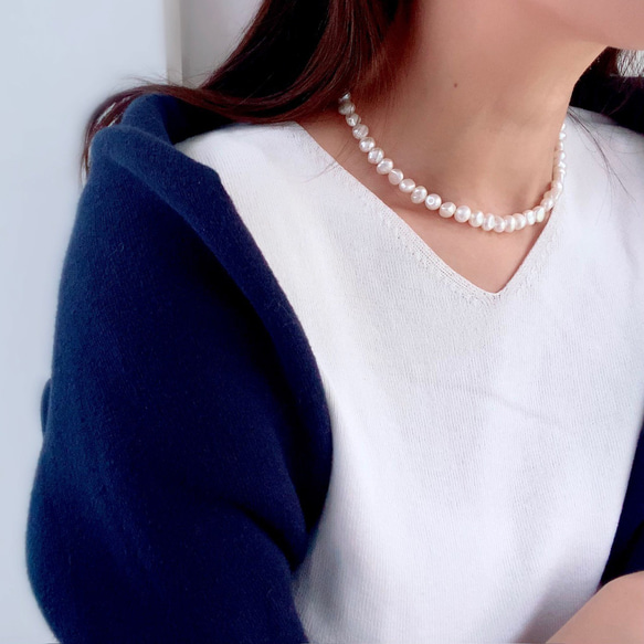 改良✧バロック淡水パールのネックレスM(6~8mm）サージカルステンレス 6枚目の画像