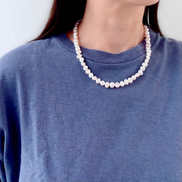 改良✧バロック淡水パールのネックレスM(6~8mm）サージカルステンレス 11枚目の画像