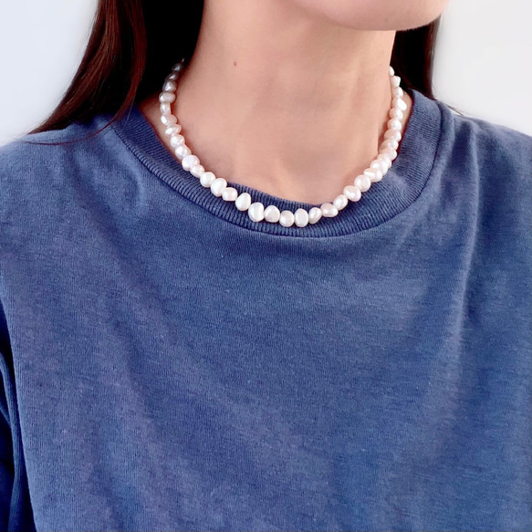 改良✧バロック淡水パールのネックレスM(6~8mm）サージカルステンレス 10枚目の画像