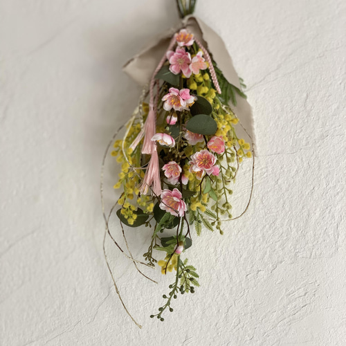 毎年飾れる！桃の花とミモザのひな祭りスワッグ スワッグ bouquet_vert