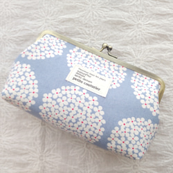 大きめがま口ポーチ サークルフラワー 水色 がま口 TOMママ 通販