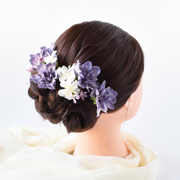 青紫ダリアの髪飾り 3枚目の画像
