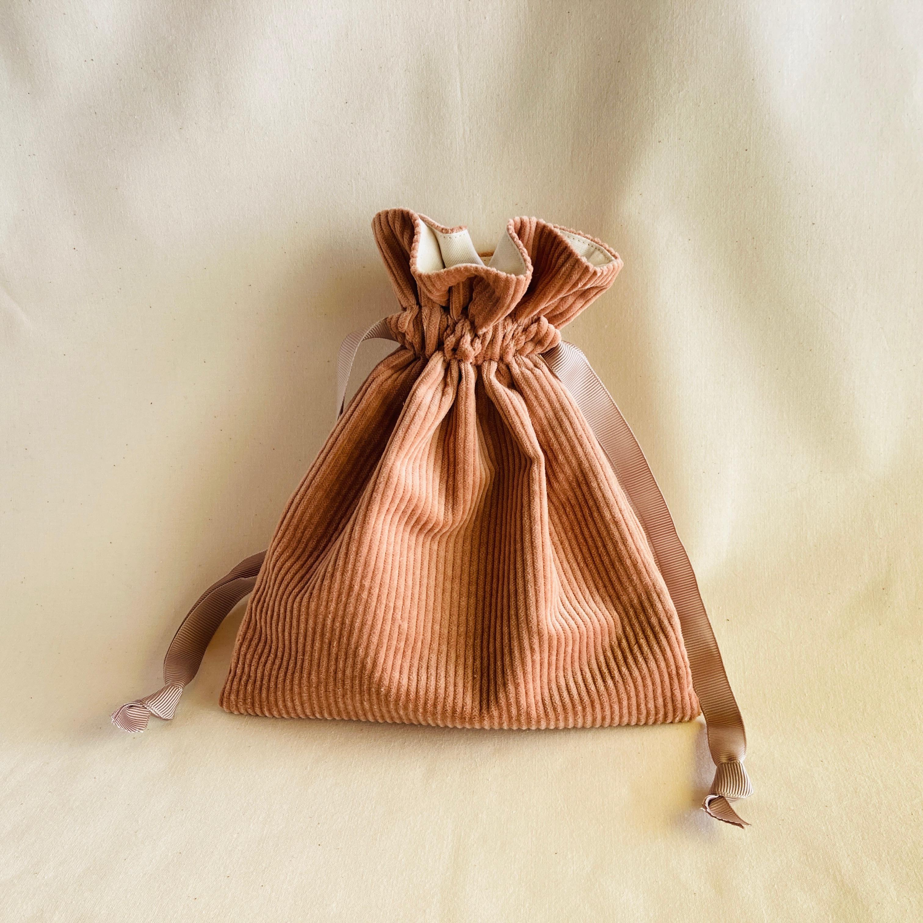 巾着 Sサイズ・コーデュロイ【ピンクブラウン】