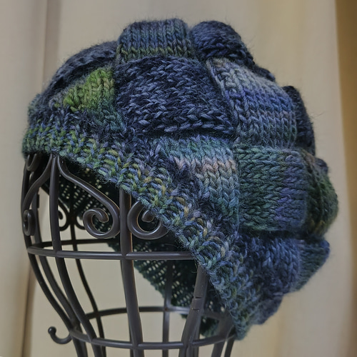 網代編みのニットベレー〈ブルーグリーン系MIX〉すっきり ニット帽