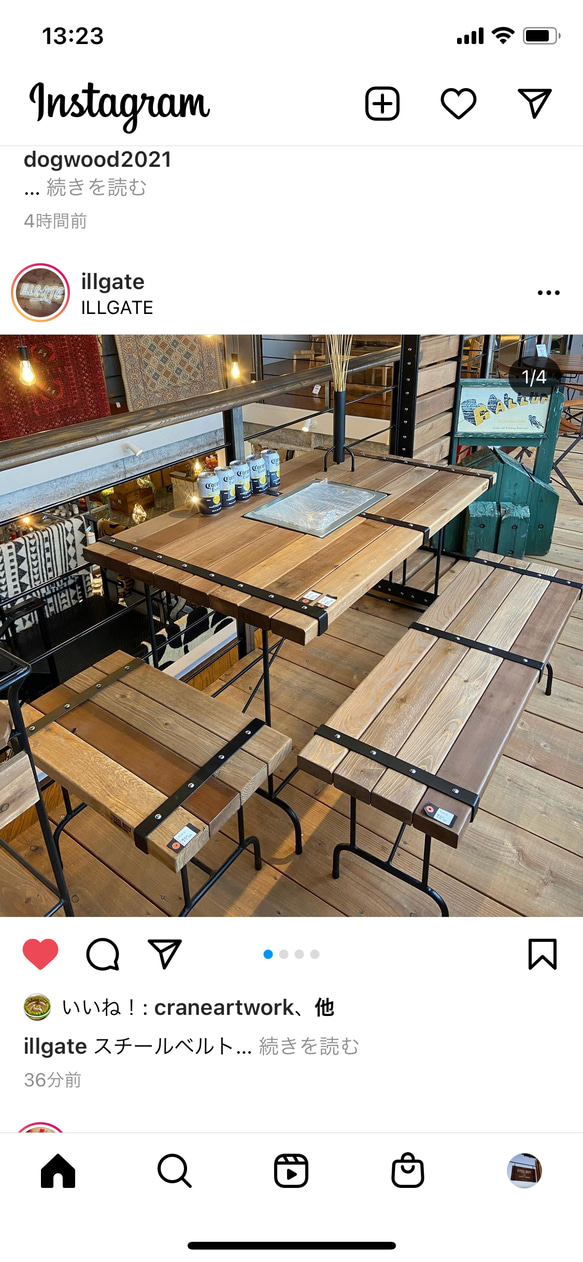 BBQテーブルセット コールマングリル付 ダイニングテーブル リビング ウッドデッキ アイアンテーブル ベンチ付 1枚目の画像