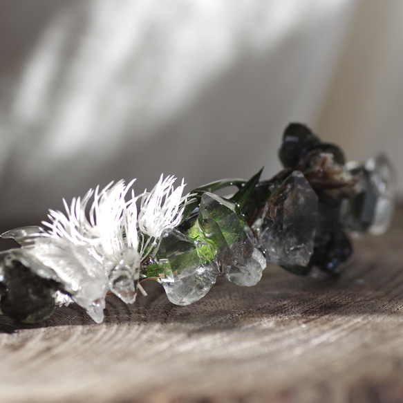 【036 Alive Collection】 Integration Barrette 水晶 × 植物 鉱物原石バレッタ 3枚目の画像