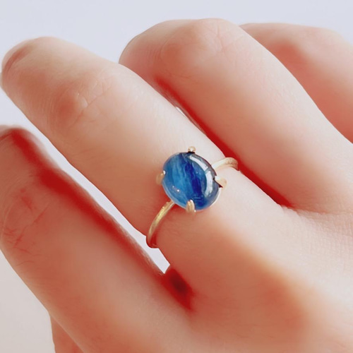 天然石 ブラジル産 カイヤナイト 爪留めリング10×8mm オーバル