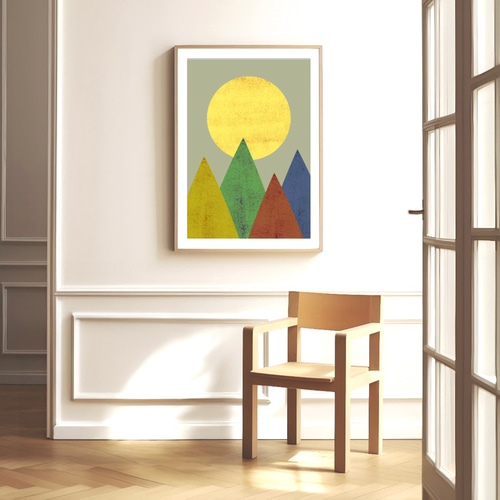 北欧 風 インテリア アート ポスター 【 森と太陽 】 :/ 129 / 山 自然