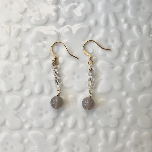 天然石グレーアゲート×チェコビーズピアス ハンドメイドピアス No.64