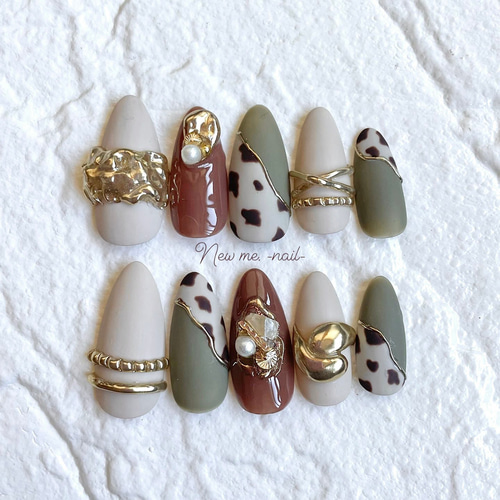 リングネイル アニマル柄 ニュアンス トレンドネイル ミラーネイル  