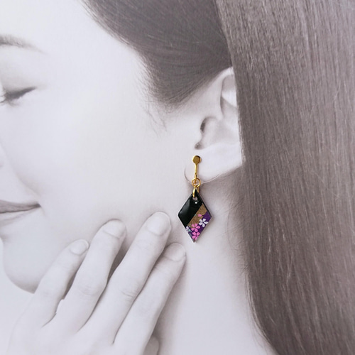 Creema限定 和柄ピアス・イヤリング 桜柄 菱形 イヤリング  