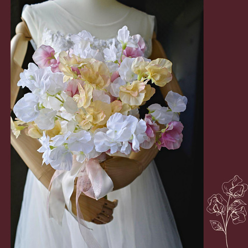 再販！】3色スイートピーのブーケ 造花 ウェディングブーケ ブーケ