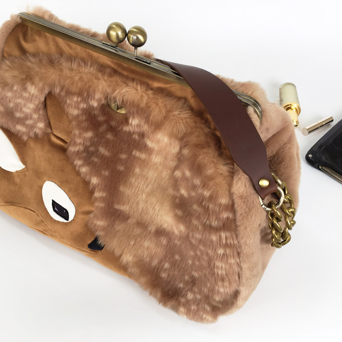 バンビ フェイクファー がまぐち トートバッグ ショルダーバッグ