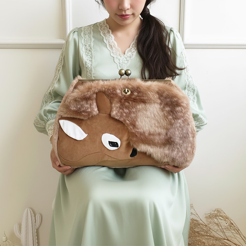バンビ フェイクファー がまぐち トートバッグ ショルダーバッグ