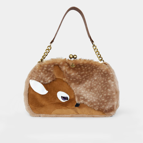 バンビ フェイクファー がまぐち トートバッグ ショルダーバッグ