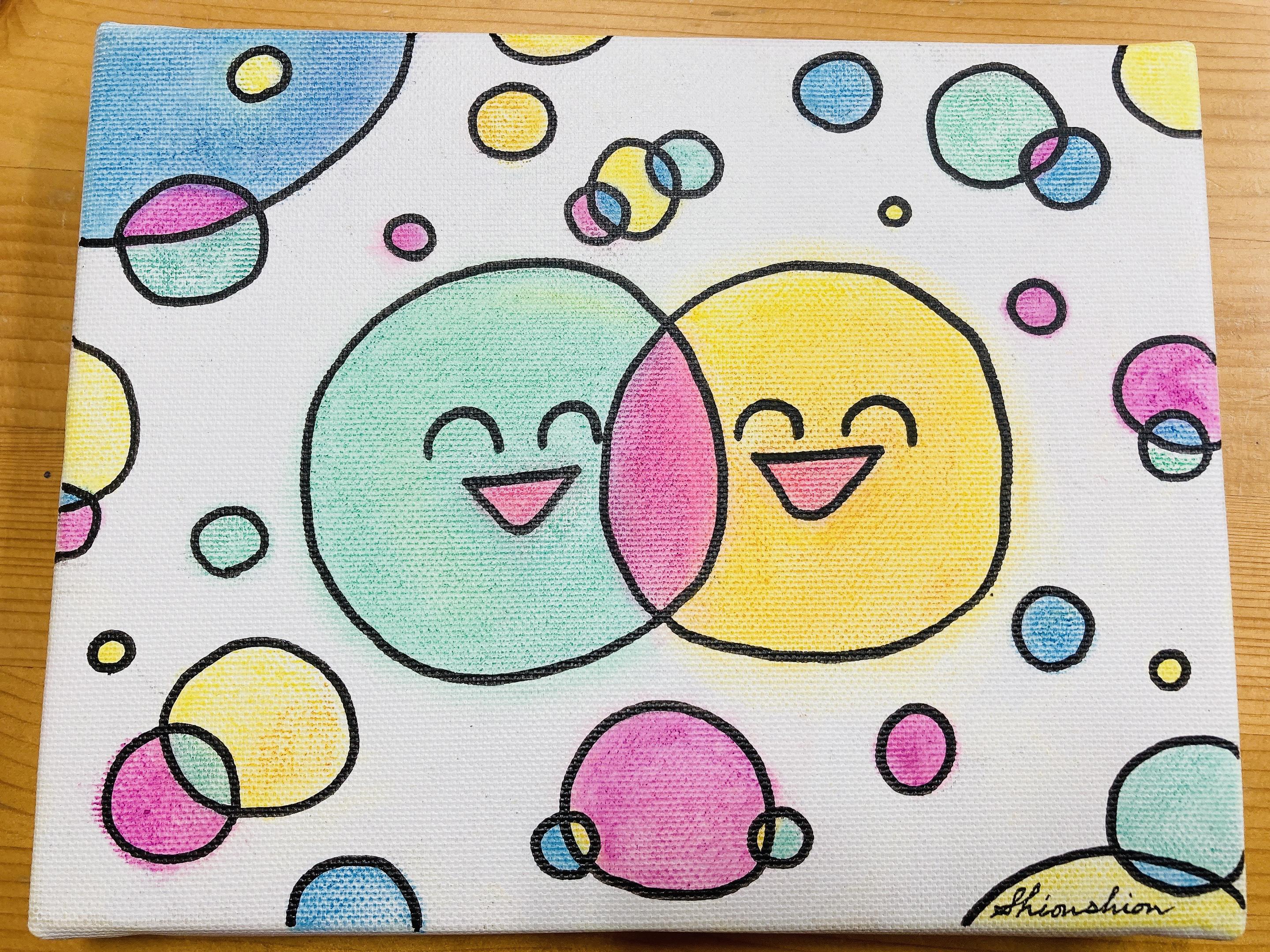 《にこちゃん　エメラルドグリーンとイエロー》一点もの