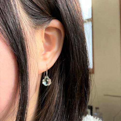 maumaumau◆グリーンアメシストピアス✧コンケーブソレイユカット グリーンアメジスト ソレイユカット***(14Kgf・Silver)ピアス