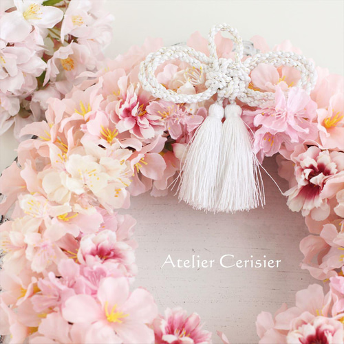 桜 リース 叶結び（願いが叶う）＜アーティフィシャルフラワー