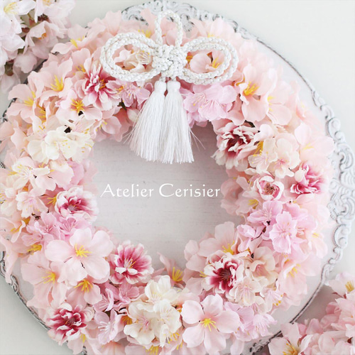 桜 リース 叶結び(願いが叶う)<アーティフィシャルフラワー 桜 リース 叶結び(願いが叶う)<アーティフィシャルフラワー