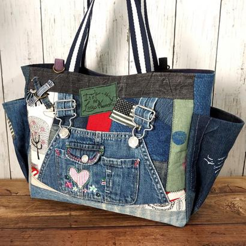 リメイクデニム★サイドポケットトートバッグ デニムリメイク＊サイドポケットトートバッグ：13 トートバッグ