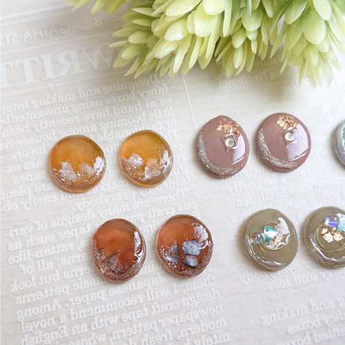 カラージェルとレジンのカボション☆5ペア(計10個) b-1 チャーム こう 