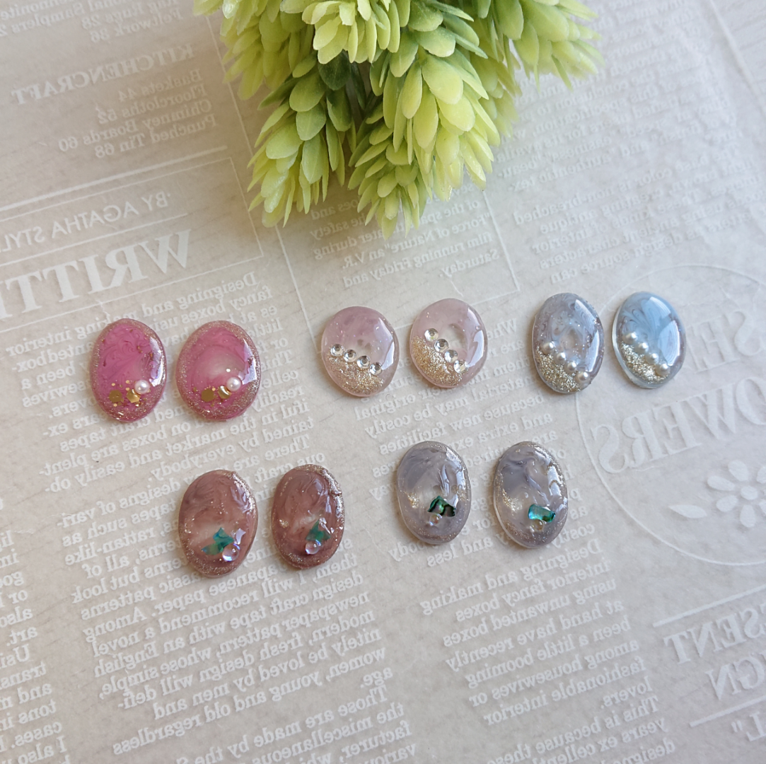 カラージェルとレジンのカボション☆5ペア(計10個) b-5☆送料無料 