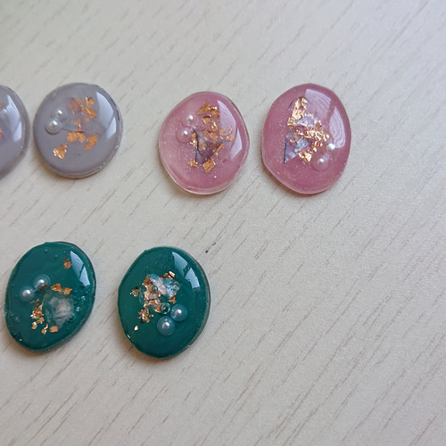 カラージェルとレジンのカボション☆5ペア(計10個) b-10☆送料無料 