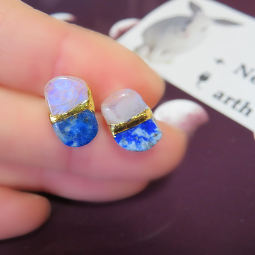 月灯りの夜＊Moon stone×Lapis Lazuli＊金継ぎピアス／M size