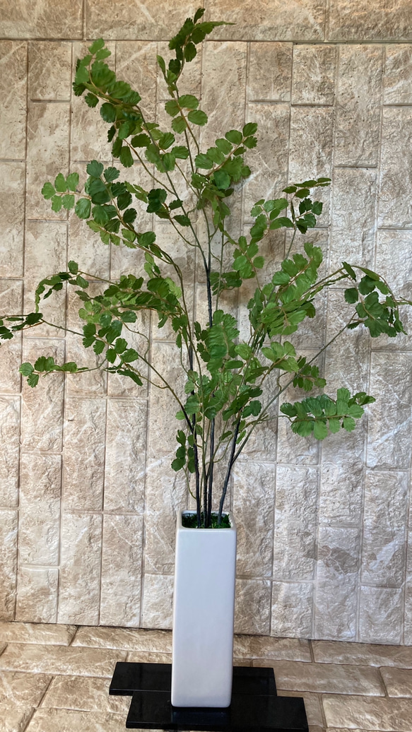 光触媒　人工観葉植物　ウォールグリーン　フェイク　アレンジ　アジアンタム花器付とウンベラータ 1枚目の画像