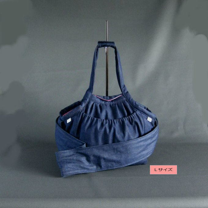 受注制作　Ｌサイズ　小型犬用　肩ベルト１００センチ　中綿入りショルダー兼用　デニムキャリーバッグ