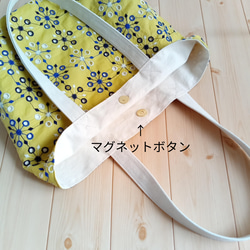 刺繍　A4対応☆幾何学柄のファスナーポケット付きトートバッグ　1点物　ミモザ　イエロー　ライム　　762 10枚目の画像