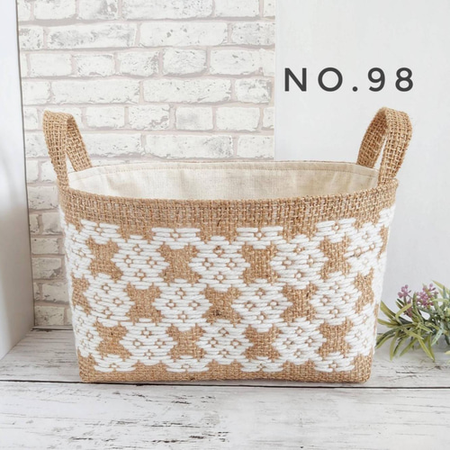 No.98こぎん刺しのジュート麻バスケット その他インテリア雑貨  