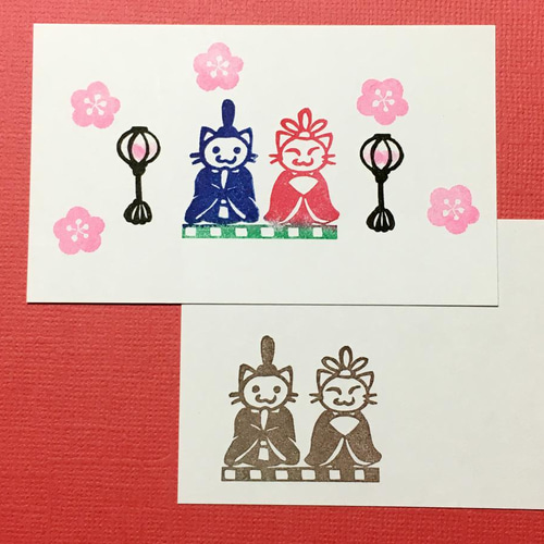 猫のおひニャ様（お雛様）の消しゴムはんこ（持ち手つき） はんこ