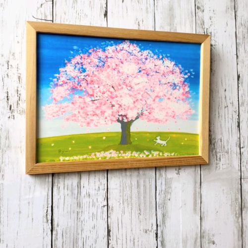 春だ』 アート ポスター 桜 春 花 猫 絵 絵画 アクリル画 春だ』 アート ポスター 桜 春 花 猫 絵 絵画 アクリル画