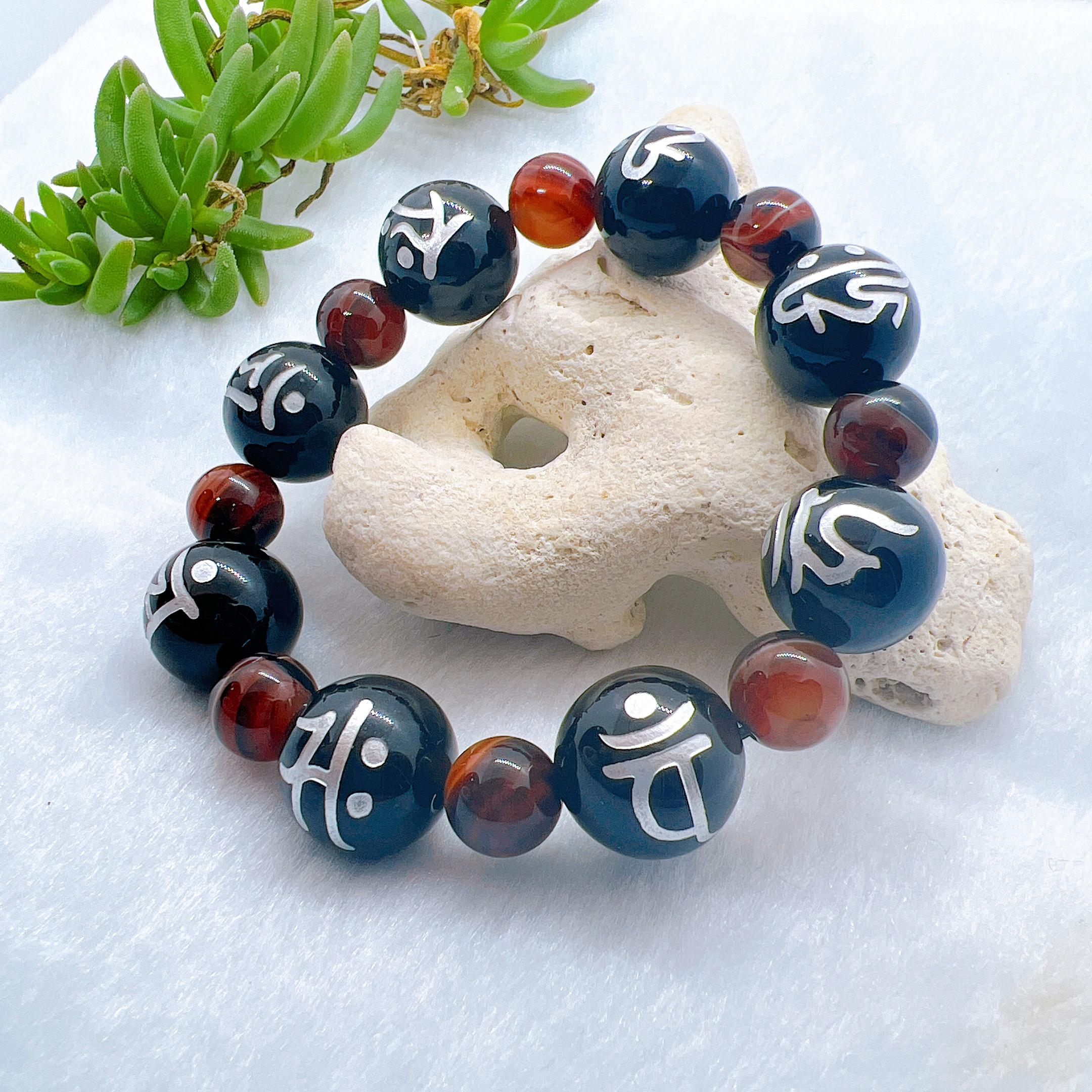 梵字☆大玉☆7種8珠盛り☆ブラックサードオニキス☆