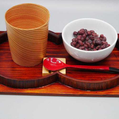 竹デザイン 漆器盆 赤内側 藍胎漆器 木製 竹細工 細やかな網代模様が