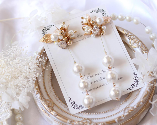 328 チェーン　コットンパール　ピアス　ハンドメイド　結婚式 328 チェーン コットンパール ピアス ハンドメイド 結婚式