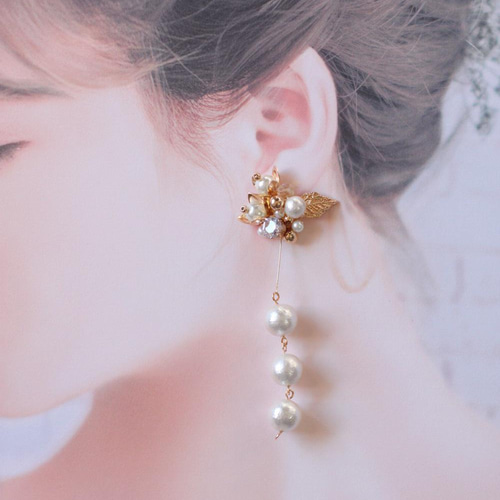 bouquet コットンパール沢山のキラキラビジューピアス 結婚式