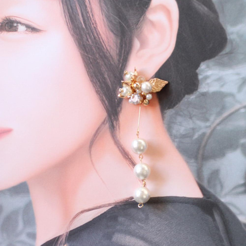 小粒コットンパールとk16gpシンプルチェーンピアス ハンドメイド