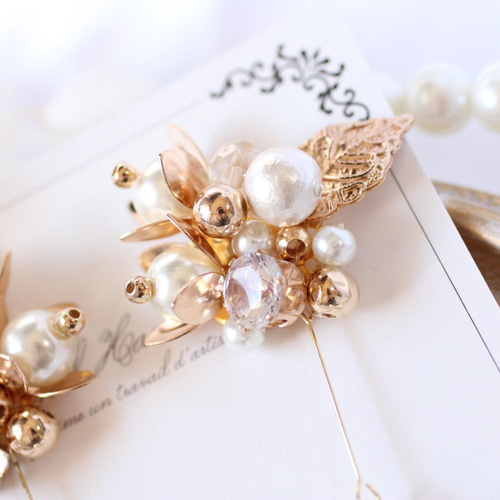 bouquet コットンパール沢山のキラキラビジューピアス 結婚式