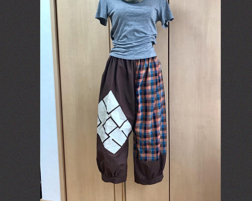 浴衣リメイクもんぺ【菱】ハンドメイド ぷっくりパンツ ワイドパンツ サルエル 浴衣リメイクもんぺ【菱】ハンドメイド ぷっくりパンツ ワイド