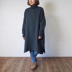 高領洋裝蓬鬆6層紗布/黑色/Mikawa紡織 第7張的照片