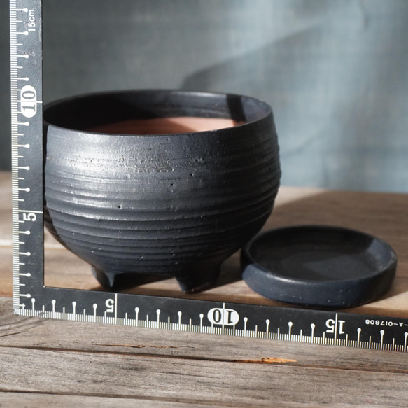 黒マット釉薬の植木鉢　②　　送料無料 10枚目の画像
