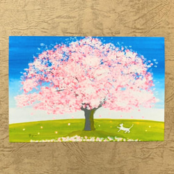 選べる3枚】『春だ』 ポストカード 桜 春 猫 絵 絵画 イラスト