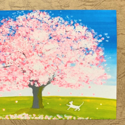 風景画 桜の絵 【選べる3枚】『春だ』 ポストカード 桜 春 猫 絵 絵画 イラスト アクリル画 風水 ハガキ 2枚目の画像