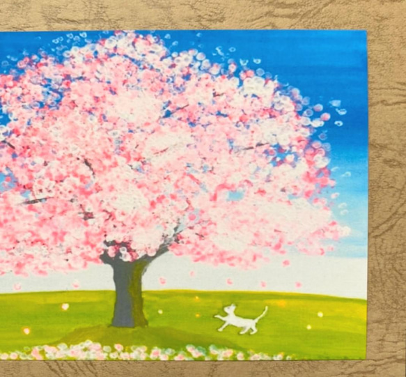 風景画 桜の絵 【選べる3枚】『春だ』 ポストカード 桜 春 猫 絵 絵画 イラスト アクリル画 風水 ハガキ 2枚目の画像