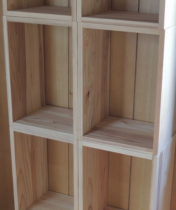 国産杉 スタッキングシェルフ8個セット 本棚 収納木箱 40.0×28.0×22.5 板　無垢　棚板天然木 ＤＩＹ 素材 4枚目の画像
